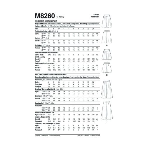 MCCALLS - M8260 JUPE, SHORT ET PANTALON POUR FEMMES