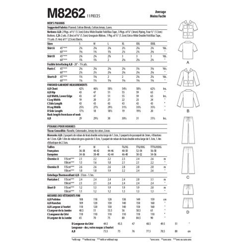 MCCALLS - M8262 PYJAMAS POUR HOMMES - P-G