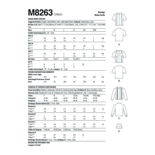 MCCALLS - M8263 CHEMISES ET CHAPEAU UNISEXE - P-TTTG