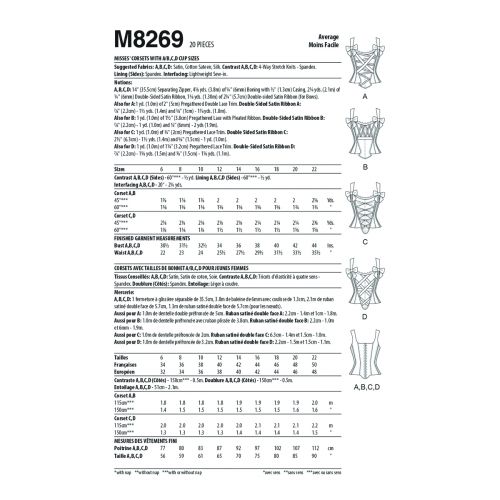 MCCALLS - M8269 CORSETS AVEC TAILLES DE BONNET A/B/C/D POUR FEMMES - 6-14