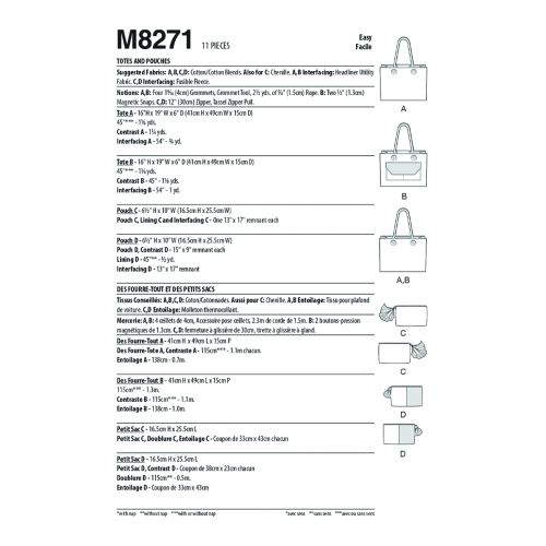 MCCALLS - M8271 FOURRE-TOUT ET POCHETTES