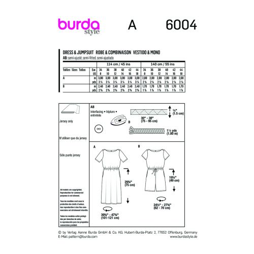 BURDA - 6004 ROBE ET COMBINAISON SEMI-AJUSTÉES