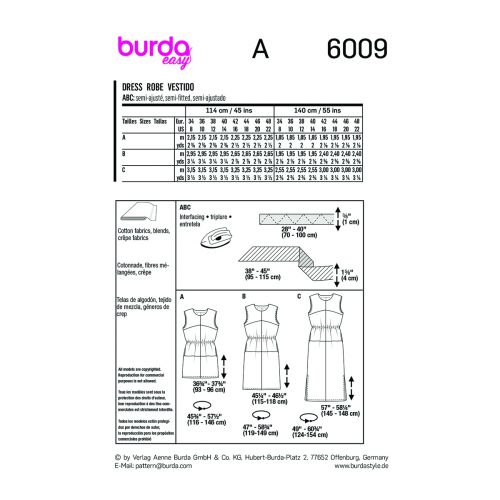 BURDA - 6009 ROBES À TAILLE ÉLASTIQUE SEMI-AJUSTÉES