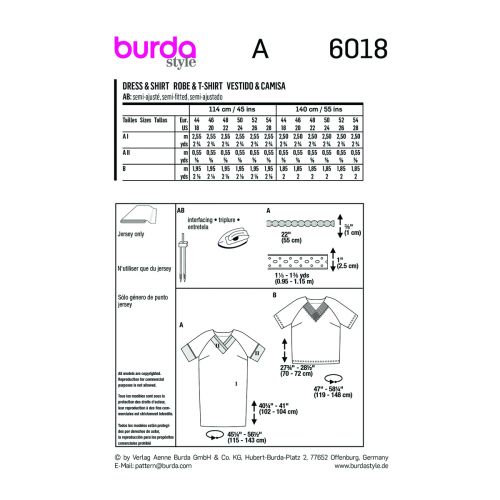 BURDA - 6018 ROBE ET T-SHIRT SEMI-AJUSTÉS