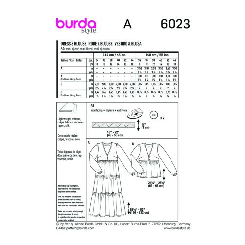 BURDA - 6023 ROBE ET BLOUSE SEMI-AJUSTÉES