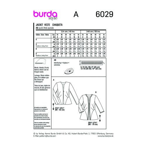 BURDA - 6029 VESTES AJUSTÉES POUR FEMMES