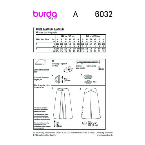 BURDA - 6032 PANTALONS AMPLES POUR FEMMES