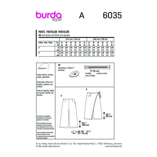 BURDA - 6035 PANTALONS AMPLES POUR FEMMES
