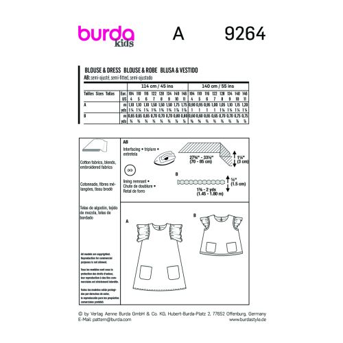 BURDA - 9264 ROBE ET BLOUSE POUR ENFANTS