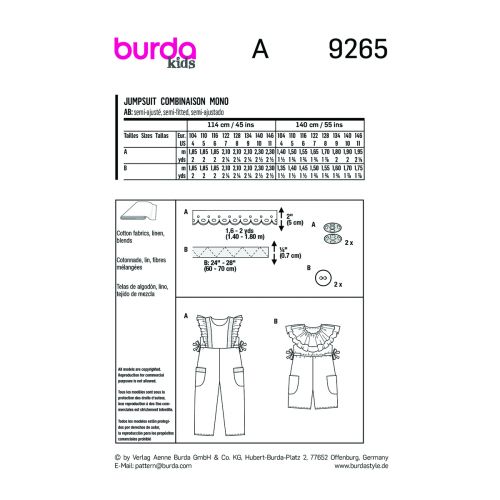 BURDA - 9265 COMBINAISONS POUR ENFANTS