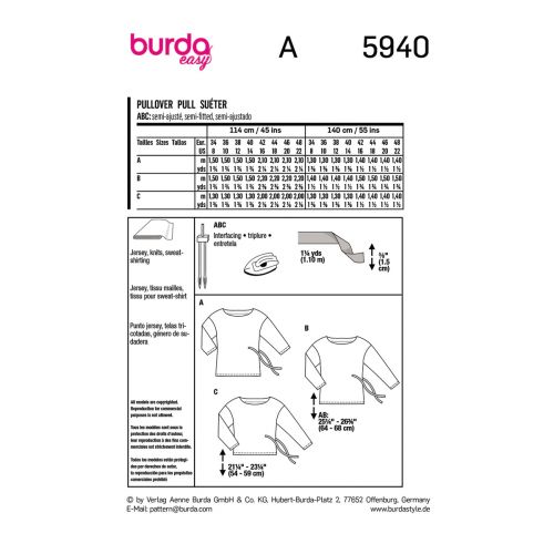 BURDA - 5940 - PULL POUR FEMME