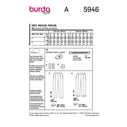BURDA - 5946 - PANTALON POUR FEMME
