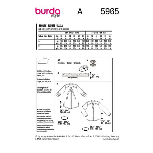 BURDA - 5965 - BLOUSE POUR FEMME