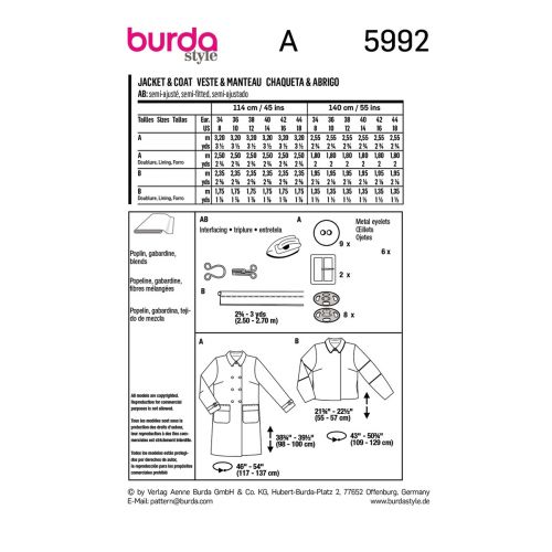 BURDA - 5992 - VESTE ET MANTEAU POUR FEMME