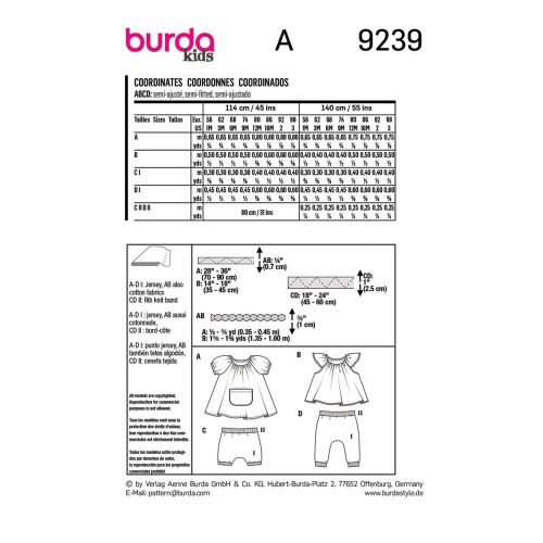 BURDA - 9239 - ENSEMBLES POUR ENFANTS