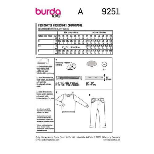 BURDA - 9251 - ENSEMBLES POUR GARÇON