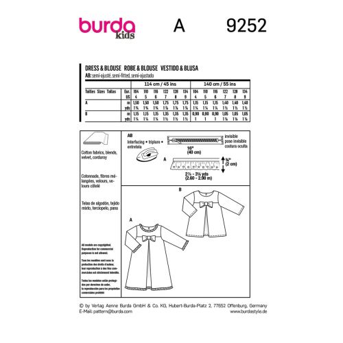 BURDA - 9252 - ROBE ET BLOUSE POUR FILLE