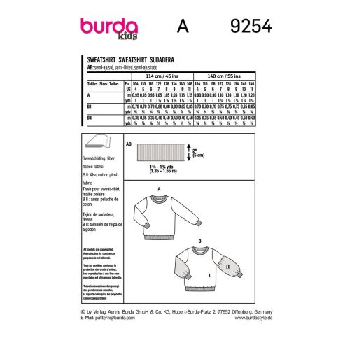 BURDA - 9254 - COTON OUATÉ POUR ENFANTS