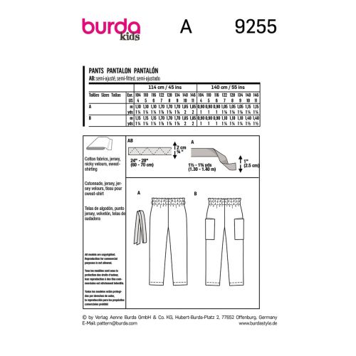 BURDA - 9255 - PANTALON POUR ENFANTS