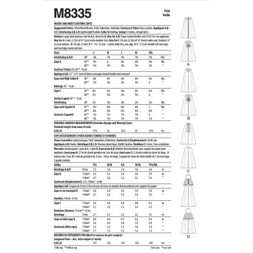 MCCALL'S - M8335 - CAPES DÉGUISEMENT - P-TTG