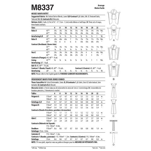 MCCALL'S - M8337-E5 - DÉGUISEMENT HANFU POUR FEMMES - 14-22