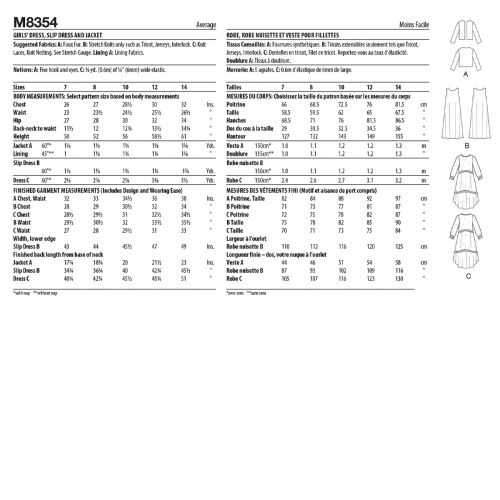MCCALL'S - M8354 - ROBE, ROBE NUISETTE ET VESTE POUR FILLES - 7-14