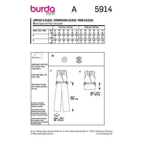 BURDA - 5914 - COMBINAISON & BLOUSE POUR FEMMES