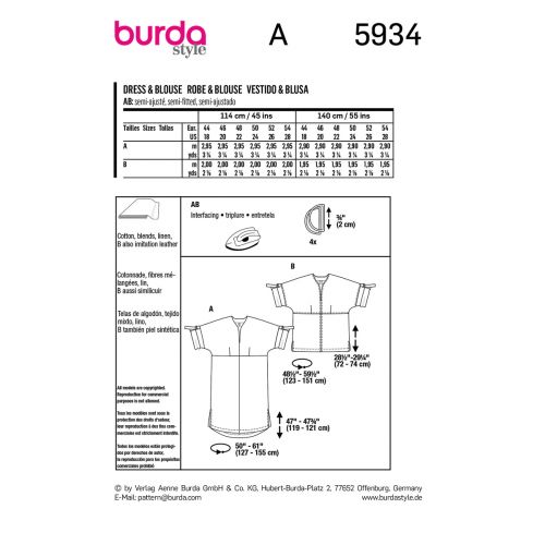 BURDA - 5934 - ROBE & BLOUSE POUR FEMMES