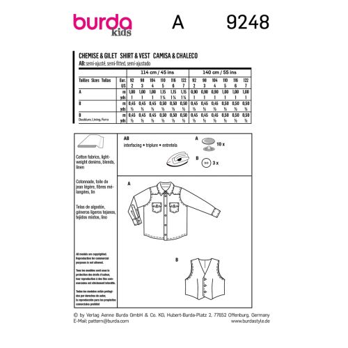 BURDA - 9248 - CHEMISE & GILET POUR ENFANTS
