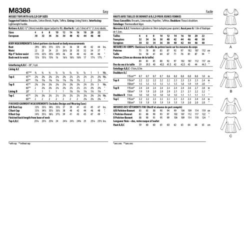 MCCALL'S - M8386 HAUT TAILLES DE BONNET A,B,C,D POUR FEMMES