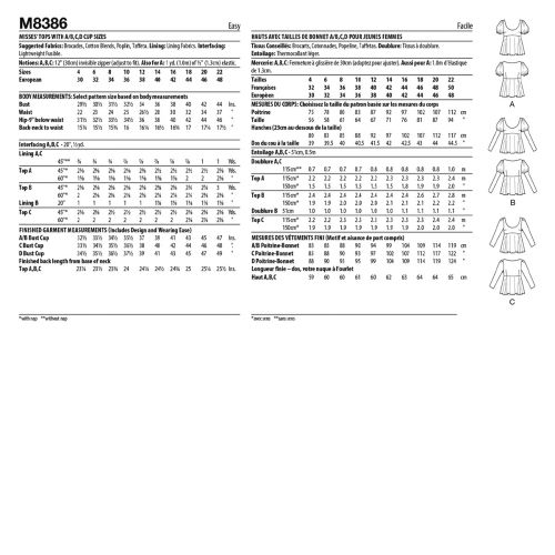 MCCALL'S - M8386 HAUT TAILLES DE BONNET A,B,C,D POUR FEMMES - 14-22