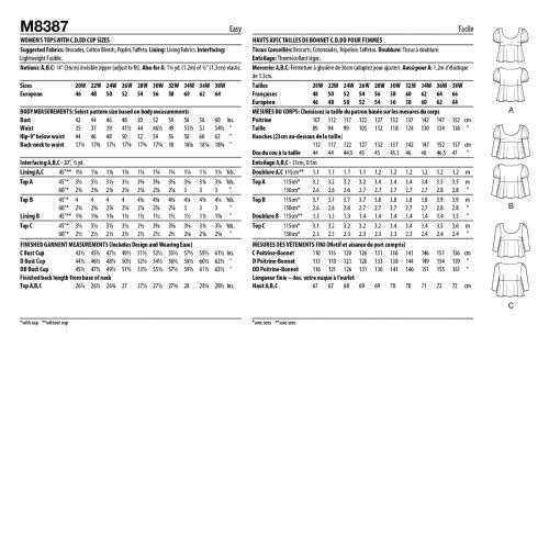 MCCALL'S - M8387 HAUT TAILLES DE BONNET C,D,DD POUR FEMMES