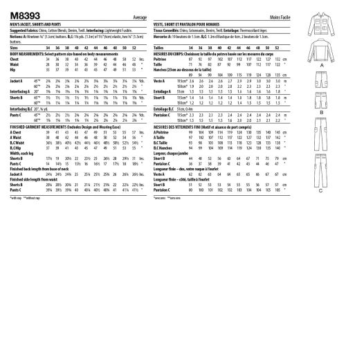 MCCALL'S - M8393 VESTE, SHORT ET PANTALON POUR HOMMES