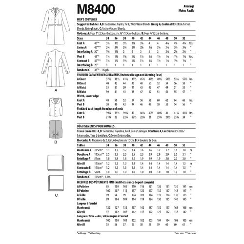 MCCALL'S - M8400 COSTUME POUR HOMMES